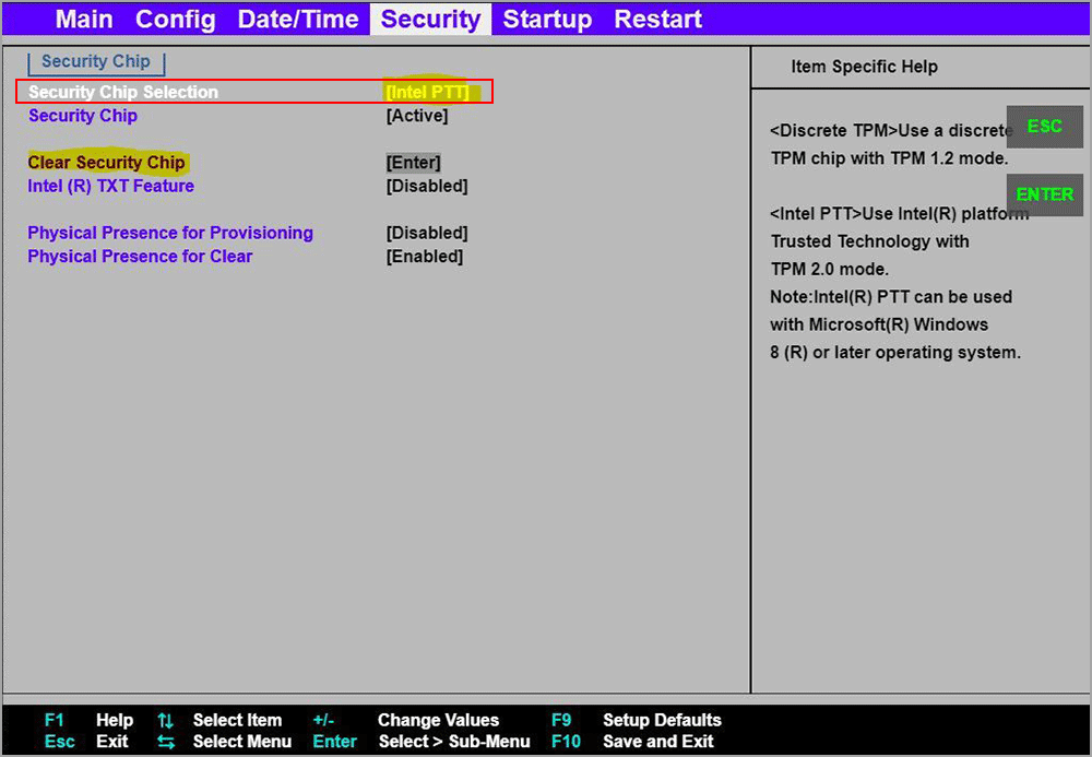 BIOS 2 - Intel PTT